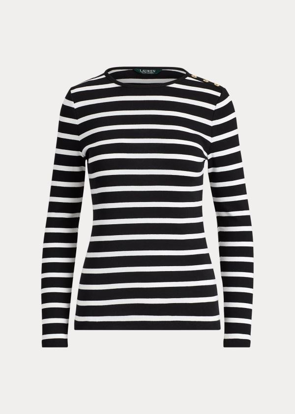 Tops Ralph Lauren Mujer Negros / Blancos - Striped Button-Shoulder - VSOUK9560